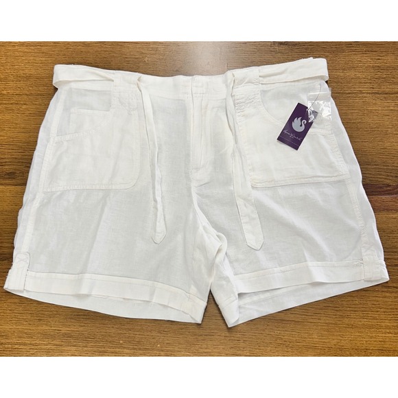 Gloria‎ Vanderbilt Linen Blend Shorts Belted Pockets White Size 14 - Picture 1 of 15